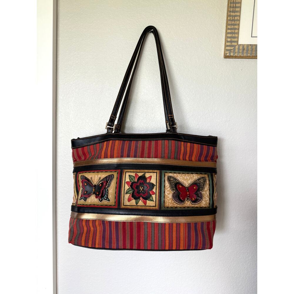 Butterfly and Flower Y2k Striped Bag